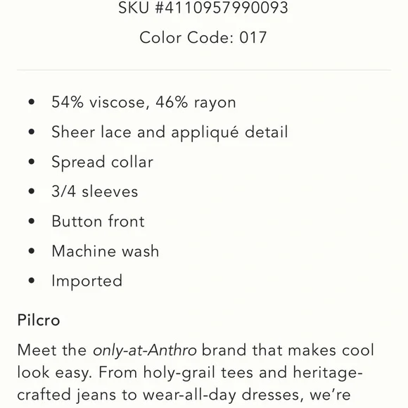 Pilcro the Quincy Cream Lace Button-Down Blouse - Picture 8 of 8